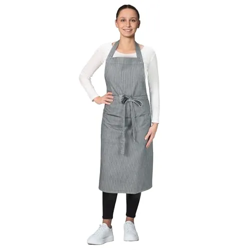ZOLLNER Kochschürze in schwarz-weiß-gestreift - robuste Grillschürze mit aufgenähten Taschen - Baumwolle - 75x100 cm - mit Bindebänder - waschbar bis 60°C - Oeko Tex® zertifiziert