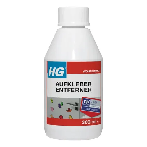 HG Aufkleber Entferner 160030105, 300 ml - Flasche - Reinigungsmittel zur mühelosen Entfernung von Aufklebern, Kleberesten und Fettflecken von nahezu allen Oberflächen. Ideal für Plastikspielzeug, Möbel, Autoscheiben und mehr.