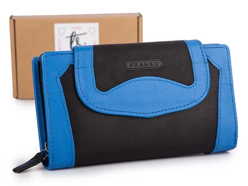 Franko Damenportemonnaie aus Naturleder – Schwarz-Blau, Elegant und Geräumig - Elegantes Damenportemonnaie aus weichem Naturleder für Ordnung und schnellen Zugriff. Mit bis zu 22 Fächern für Karten und Dokumente ideal für anspruchsvolle Frauen.