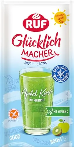 RUF Glücklichmacher Smooth to Drink Apfel Kiwi mit Minznote, Getränkepulver mit Apfel, Kiwi, vegan, Minzgeschmack & Vitamin C, erfrischend-fruchtig, ideal für Smoothies, Bowls & Cocktails