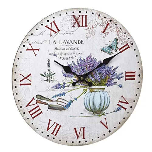 TFA Dostmann Analoge Vintage, 60.3045.14, La Lavande, Retro, große Wanduhr, Lavendel, Schwarz, (L) 337 x (B) 41 x (H) 337 mm