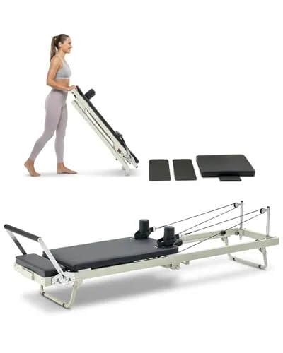 VEVOR Faltbarer Pilates Reformer - Faszienrollen: Faltbares Pilates-Trainingsgerät mit doppeltem Widerstand, ideal für alle Fitnesslevel, bis zu 181,44 kg tragbar, verbessert Stabilität und Flexibilität.