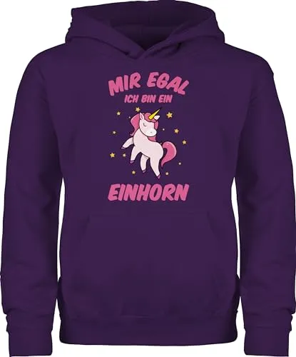 Kinder Hoodie Jungen Mädchen - Statement Sprüche - Mir egal ich bin ein Einhorn - 152 (12/13 Jahre) - Lila - kapuzenpulli mit spruch spruche egal. reitpullover hoody sprüchen doch pullover pulli