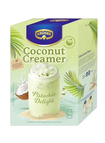 KRÜGER Coconut Creamer Pistazie, veganes Instantpulver mit Kokosmilchpulver, cremig & leicht, 10x 20g Sachets