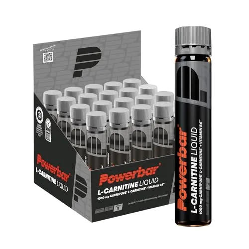 Powerbar Black Line L-Carnitine Liquid 1000mg - 20x25ml - Aminosäure Carnitin mit 1000mg hochwertigem L-Carnitin pro Ampulle und Vitamin B6 zur Unterstützung des Energiestoffwechsels, ideal für Sportler und unterwegs.