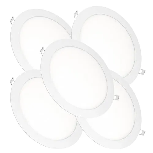 JANDEI - 5er-Pack runde LED-Einbaustrahler, 18 W, 1500 Lumen, extraflach 13 mm, Montageloch Ø 200–205 mm, Kaltweiß 6000k, inklusive Transformatoren