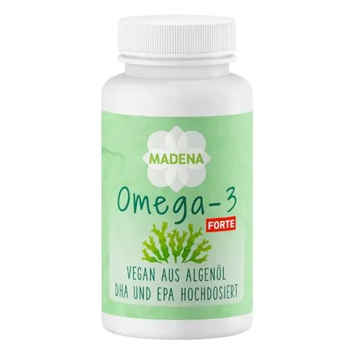 MADENA Algenöl Omega 3 Vegan Kapseln mit 917mg Omega 3 pro Tagesdosierung, ermöglicht hochdosierte Aufnahme des Tagesbedarfs von Omega-3-Fettsäuren, Algenöl Kapseln mit hochdosiertem DHA & EPA
