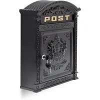 Relaxdays Antiker Wandbriefkasten aus Aluguss - Nostalgischer Briefkasten im Antik-Stil mit breitem Briefschlitz für DIN A4 Umschläge, robust und leicht für einfache Wandmontage.