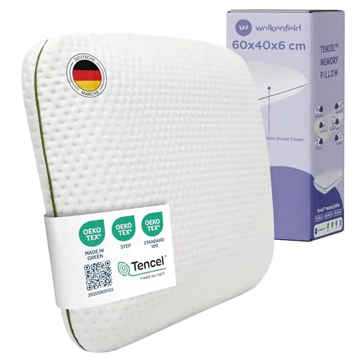 Wolkenfeld Kinderkissen 60x40 – Weiches, Ergonomisches Kopfkissen für Kinder ab 2 Jahren - Optimales Kinderkopfkissen in 60x40 cm für sicheren Schlaf – Hergestellt aus OEKO-TEX zertifiziertem Memory Foam mit belüfteten Kanälen für besten Komfort und Temperaturregulierung. Hypoallergener Tencel-Bezug schützt empfindliche Haut.