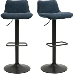 BOOST Hocker 2er Set - 360° drehbar in dunkelblauem Samt und schwarzem Metall - Trendy Barhocker im 2er Set mit verstellbarer Sitzhöhe (H63-85 cm). Elegante Kombination aus dunkelblauem Samtstoff und schwarzem Metall, ideal für Kücheninseln und Bars. Komfortabel gepolstert und drehbar für optimalen Sitzkomfort.