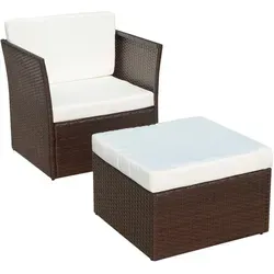vidaXL Gartensessel mit Fußhocker Poly Rattan Braun - Gartenmöbel-Set aus witterungsbeständigem PE-Rattan mit robustem Stahlgestell. Ideal für den Innen- und Außenbereich, bietet hohen Sitzkomfort durch dicke Polster.