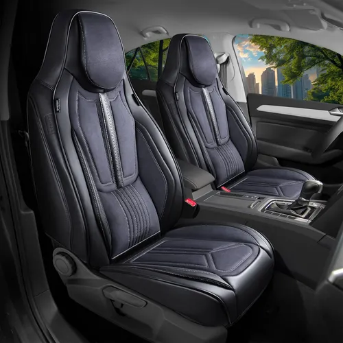 VW Tiguan Allspace Schonbezüge Schwarz/Grau DS1 - Sitzbezüge für VW Tiguan Allspace ab 2016, atmungsaktiv und abwaschbar, mit spezieller Airbag-Naht für maximale Sicherheit und einfache Installation.