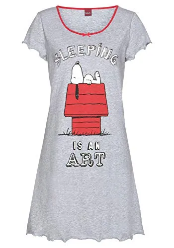 Peanuts Damen Nachthemd mit Snoopy-Print - Gemütliches Nachthemd in kurzer Länge, gefertigt aus trageangenehmer Baumwolle mit süßer Zierschleife und Babylock-Verarbeitung, ideal für entspannte Nächte.