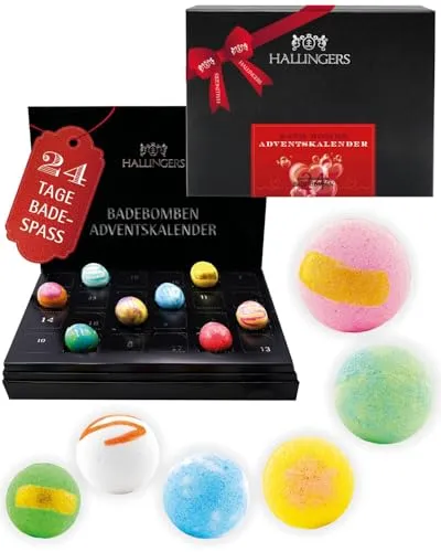 Hallingers Genuss Manufaktur Badebomben Adventskalender - 24x Badekugeln Bath Bombs in edler Geschenkbox, Frauen Badeperlen-Wellness & Spa "Luxury Bath Bom...", Weihnachtskalender für Frauen Männer