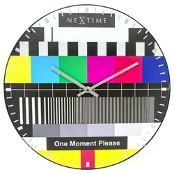 NeXtime große Design-Wanduhr "TESTPAGE DOME", lautlos und bunt - Wanduhr aus Glas mit geräuscharmem Sweep-Uhrwerk, gewölbt und ideal für stilvolle Wohnräume - ø 35 cm