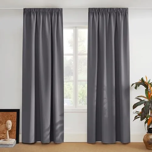 PONY DANCE Schienen Gardinen und Vorhang Grau Blickdicht 2er Set Verdunklungsvorhänge mit Kräuselband Thermogardine gegen Hitze Blackout Curtains Living Room, H 228 x B 167 cm