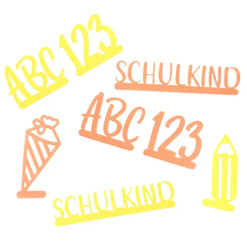 Deko-Schriftzüge und Streuteile aus Filz zur Einschulungsfeier, 2 Stück