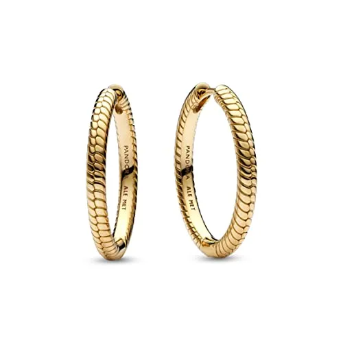 PANDORA Charm-Ohrringe mit 14 Karat vergoldeter Metalllegierung - Bead Charms für Damen, elegantes Schlangengliederkettenmuster, kompatibel mit PANDORA Moments Charms für einen individuellen Look