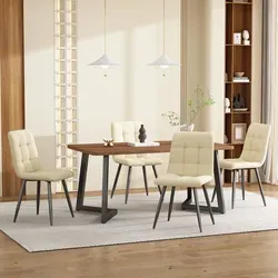 Flieks 5-tlg Esstisch mit 4 Samt-Stühlen - Moderne Essgruppe für Küche und Esszimmer, mit kratzfester walnussfarbener Tischplatte und bequemen Samtstühlen für ein stilvolles Dining-Erlebnis.