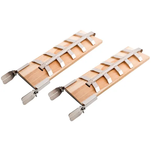Haushalt International HI 60350 Flammlachs Bretter 2er Set mit Edelstahl Halter - Räucherbretter Set für Flammlachs, ideal für Feuerschalen. Edelstahlhalter mit 5-fach verstellbarem Neigungswinkel für perfekte Zubereitung von Fisch.