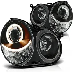 Scheinwerfer Angel Eyes für VW Polo 9N (01-05) Schwarz - Stylische Scheinwerfer für VW Polo 9N, Schwarz mit LED-Ring. Einfache Montage, E-Prüfzeichen für sichere Nutzung. Perfekt für ein modernes Look!