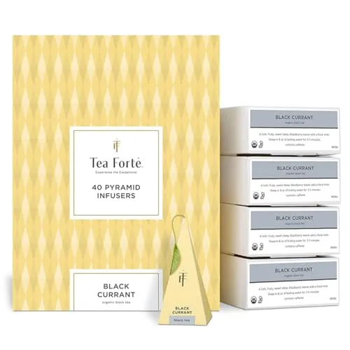 Tea Forte Black Currant | Packung mit 40 Aufgusspyramiden | Schwarzer Tee