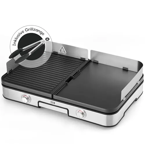 LEBENLANG Elektrogrill Tischgrill elektrisch - 2400W für drinnen & draußen - Elektrischer Tischgrill mit 2400W, zwei einstellbaren Temperaturreglern und Anti-Haft Grillplatten für müheloses Grillen ohne Rauch – ideal für Balkon und Küche.