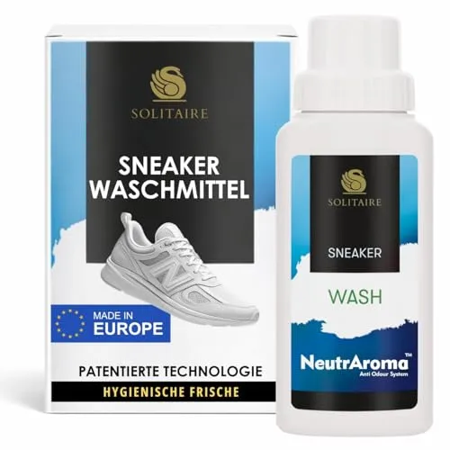 SOLITAIRE Sneaker Wash – Waschmittel für Sneaker, 250 ml - Milde Rezeptur zur gründlichen Reinigung von Sneakern und Sportschuhen in der Waschmaschine. Neutralisiert Gerüche und erhält die Atmungsaktivität der Materialien. Nachhaltig verpackt aus 100% recyceltem Kunststoff.