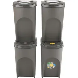 Prosperplast Sortibox Mülleimer Set 4x35L - Grau - Haushaltszubehör für effiziente Mülltrennung mit 4x35L Behältern, die platzsparend gestapelt werden können und aus langlebigem Kunststoff bestehen.