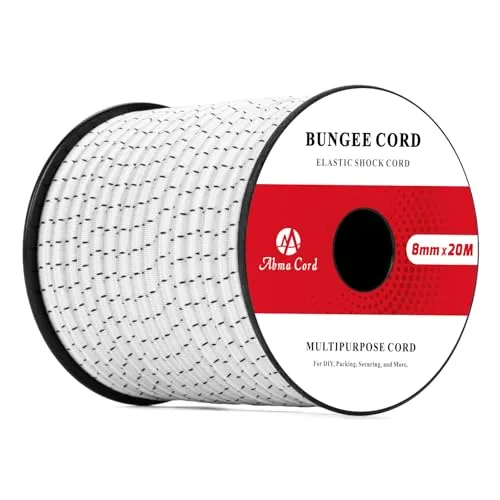 Abma Cord Gummiseil Expanderseil 8mm 20M Gummischnur UV Beständig Planenseil 100% Dehnung Spannseil für Plane, Anhängerplane, Sonnensegel, Zelte, Banner - Weiss & Schwarz