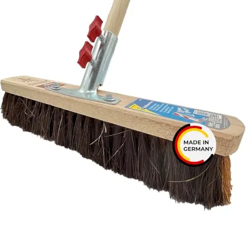 Peggy Perfect Straßenbesen, Saalbesen 40cm mit 1,50m langem, Ø2,8cm Holzstiel. Premium Kokos-Arenga Borstenmischung. Patentiertes Stielhaltesystem „Schraubfix Plus“.