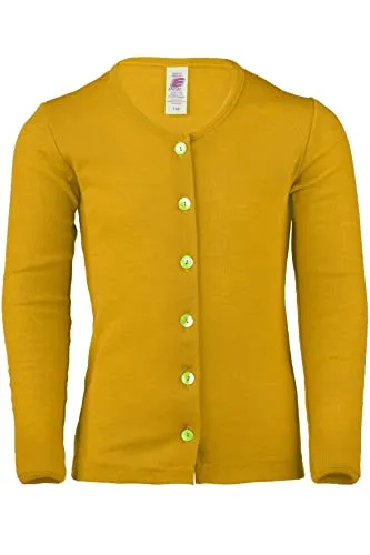 Engel Natur Kinder Strickjacke/Cardigan, Wolle und Seide (104, Safran) - Strickjacke für Mädchen aus 70% kbT Wolle und 30% Seide, leicht, wärmt und reguliert Feuchtigkeit, ideal für jede Gelegenheit.