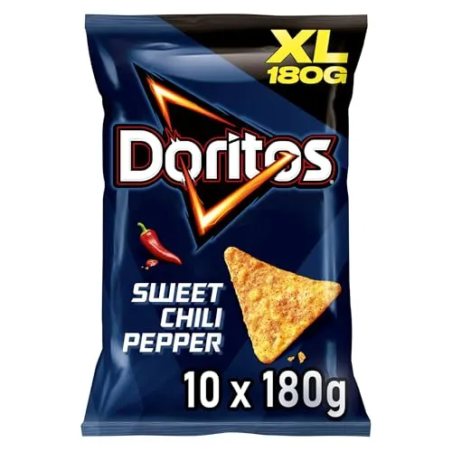 Doritos Sweet Chili Pepper - Tortilla Nachos mit süßem Chili-Geschmack - Herzhafter Snack zum Knabbern aus Mais (10 x 180g) (Verpackungsdesign kann abweichen)