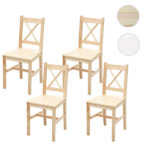 4er-Set Esszimmerstuhl HWC-F77, Landhausstil aus Kiefer - Stühle im Landhausstil, aus robustem Kiefernholz, max. Belastbarkeit 150 kg. Ideal für gemütliche Essbereiche, vereinen Stabilität und Komfort.