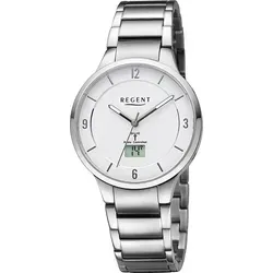 Regent Damen Funkuhr D2URFR287 - Elegante Quarz-Armbanduhr in Silber - Die Regent Funkuhr für Damen vereint klassisches Design mit modernem Quarzwerk. Sie bietet eine elegante Silhouette und ist wasserdicht bis 5 bar – ideal für den täglichen Gebrauch.