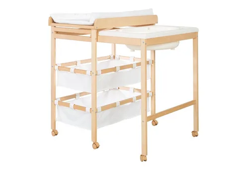 roba® Bade- und Wickelkombination mit Badewanne - Wickeltisch aus Holz für Babys ab Geburt, inklusive Wickelauflage und sicherer Badewanne – ideal für die Pflege Ihres Kindes.