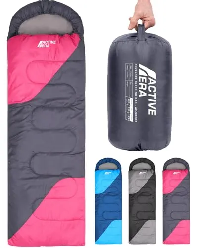 Active Era Premium Mumienschlafsack 250 GSM, Schlafsack Winter & Sommer, 0°C bis 15°C, Indoor und Outdoor Camping, Festivals, Sleeping Bag Wasserabweisend, Ultraleicht, Kleines Packmaß - Pink