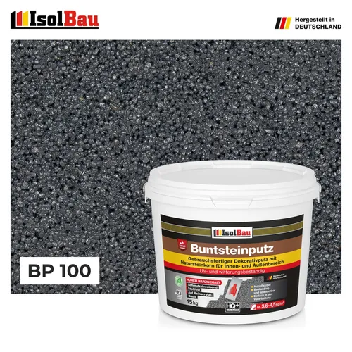 Buntsteinputz Mosaikputz BP 100 (anthrazit) 15 kg - Hochflexibel & Schmutzabweisend - Mörtel, Putz, Zement & Gips - Gebrauchsfertiger Mosaikputz in Anthrazit, ideal für Innen- und Außenbereiche, frostbeständig und leicht zu verarbeiten.