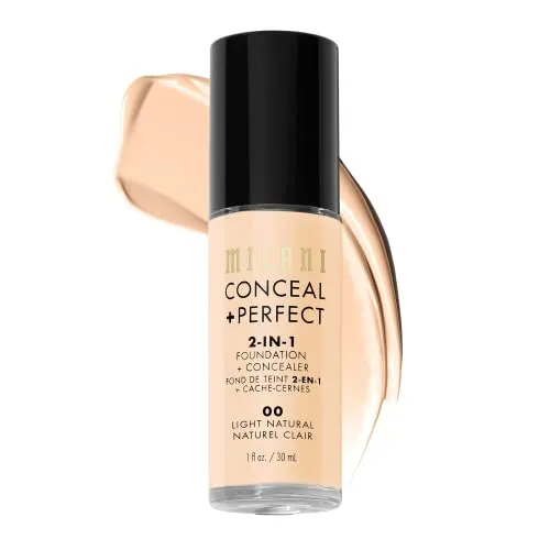 MILANI Conceal + Perfect 2-In-1 Foundation + Concealer - Light Natural - Make-up für perfekte Abdeckung, wasserabweisend und ideal zur Bekämpfung von Hautunreinheiten und Augenringen.