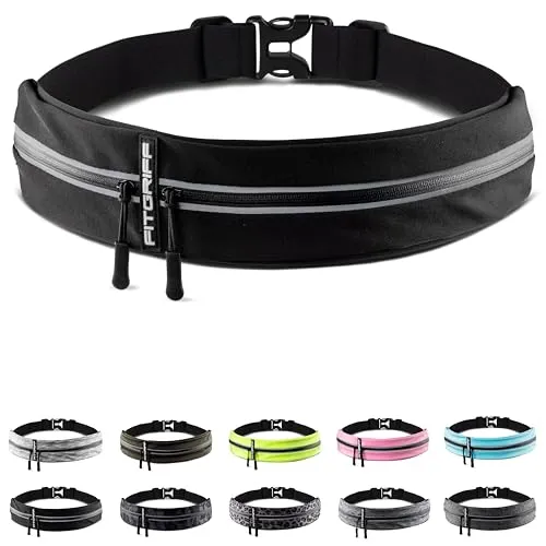 Fitgriff® Laufgürtel für Handy - Lauftasche Jogging, Hüfttasche, Sportgürtel, Running Belt zum Joggen, Laufen, Sport, Fitness - passend für alle Smartphones (Schwarz, 62-90cm Bauchumfang)
