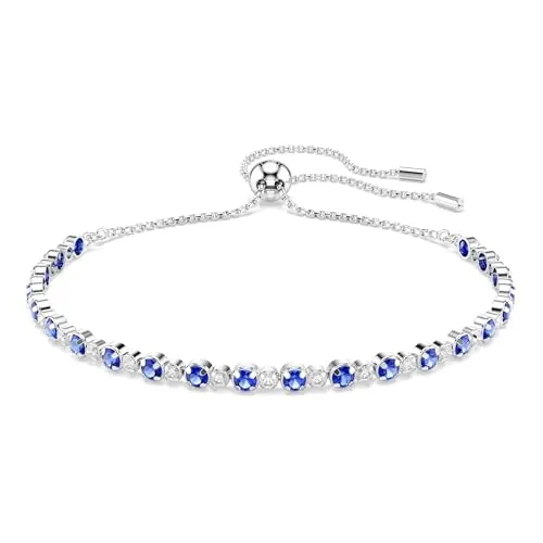 Swarovski Matrix Tennis Armband mit Zirkonia - Elegantes Damenarmband mit klaren und tiefblauen Zirkonia, verstellbar durch Kugelschiebeverschluss. Hochwertiges Design für einen glamourösen Look, ideal als Geschenk für besondere Anlässe.