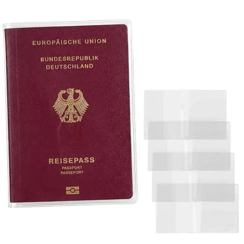 Reisepasshülle transparent - Passport cover für den NEUEN Reisepass - Passport Holders mit 2 Steckplätzen - reißfeste Passhülle Reisepass als perfekter Schutz vor Schmutz, Feuchtigkeit, Kratzern 4 x