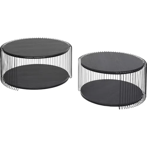 Kare Design Couchtisch Wire Double Wood 2er Set - Satztische fürs Wohnzimmer, praktisches 2er-Set aus stabilem Metall und hochwertigem Holz, ideal als stilvolle Ablagefläche für Bücher und Dekoration.