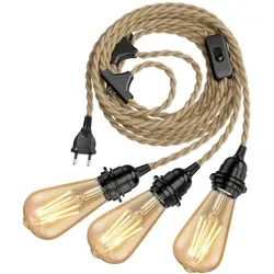 ledscom.de Hanf-Kabel LEKA mit 3x E27 LED Leuchtmittel, 8 m - Flexibles 8 m Kabel für kreative Lichtinstallationen. Einfach zu installieren mit benutzerfreundlichem Schalter. Energiesparende LED-Technologie für langlebige Beleuchtung.
