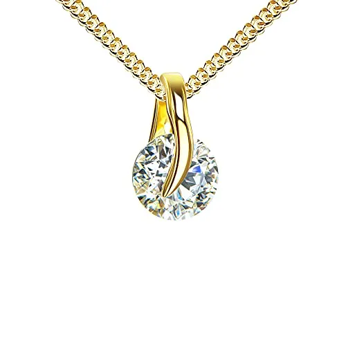 Goldkette Anhänger 585 Gold mit Zirkonia-Stein - Elegante Damen-Kette mit 14 Karat Gold-Anhänger und funkelndem Zirkonia, ideal als stilvolles Geschenk für besondere Anlässe. Kettenlänge 50 cm, handgefertigt in Deutschland.