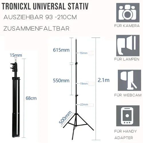 210cm Stativ Ständer für CCTV & Überwachungskameras - Leichtes Aluminium-Stativ bis 210cm, ideal für Netatmo, Arlo, Eufy und Wyze Cam. Faltbar und transportabel mit 360° Kugelkopf für flexible Perspektiven.