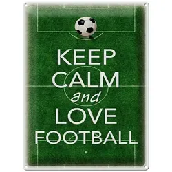 Femer GmbH Metallschild Spruch 30x40cm Keep Calm and love Football, (1 St), gewölbte Oberfläche, abgerundete Ecken, umgeschlagene Kanten
