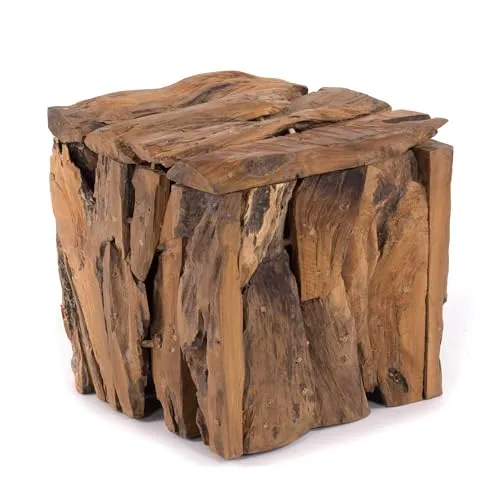 TREIBHOLZ SITZBOX Teak 30 – Rustikaler Holzhocker 30x30x30cm - Bürohocker aus erodiertem Teakholz, handgefertigt und einzigartig. Ideal als Sitzgelegenheit oder Dekoobjekt mit antikem Vintage-Look.