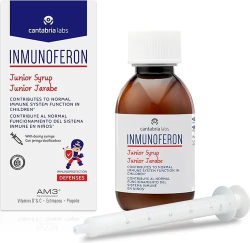 Inmunoferon IMMUNOFERON JUNIOR Sirup 150 ml – Immununterstützung für Kinder - Sirup für Kinder ab 6 Jahren, gluten- und laktosefrei. Genießen Sie die leckere Mischung aus Vitamin C und Echinacea zur Unterstützung des Wohlbefindens Ihres Kindes.