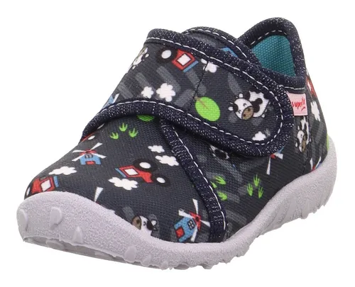 Superfit Spotty Baby Jungen Hausschuh, 21 EU - Hausschuhe für Jungen aus strapazierfähiger Baumwolle mit Klettverschluss, atmungsaktiv und ideal für alle Böden – die Sohle färbt nicht ab!